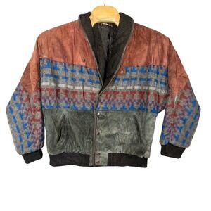 Vintage New Fast Leather Navajo Aztec Jacket Mens Medium Western Southwestern